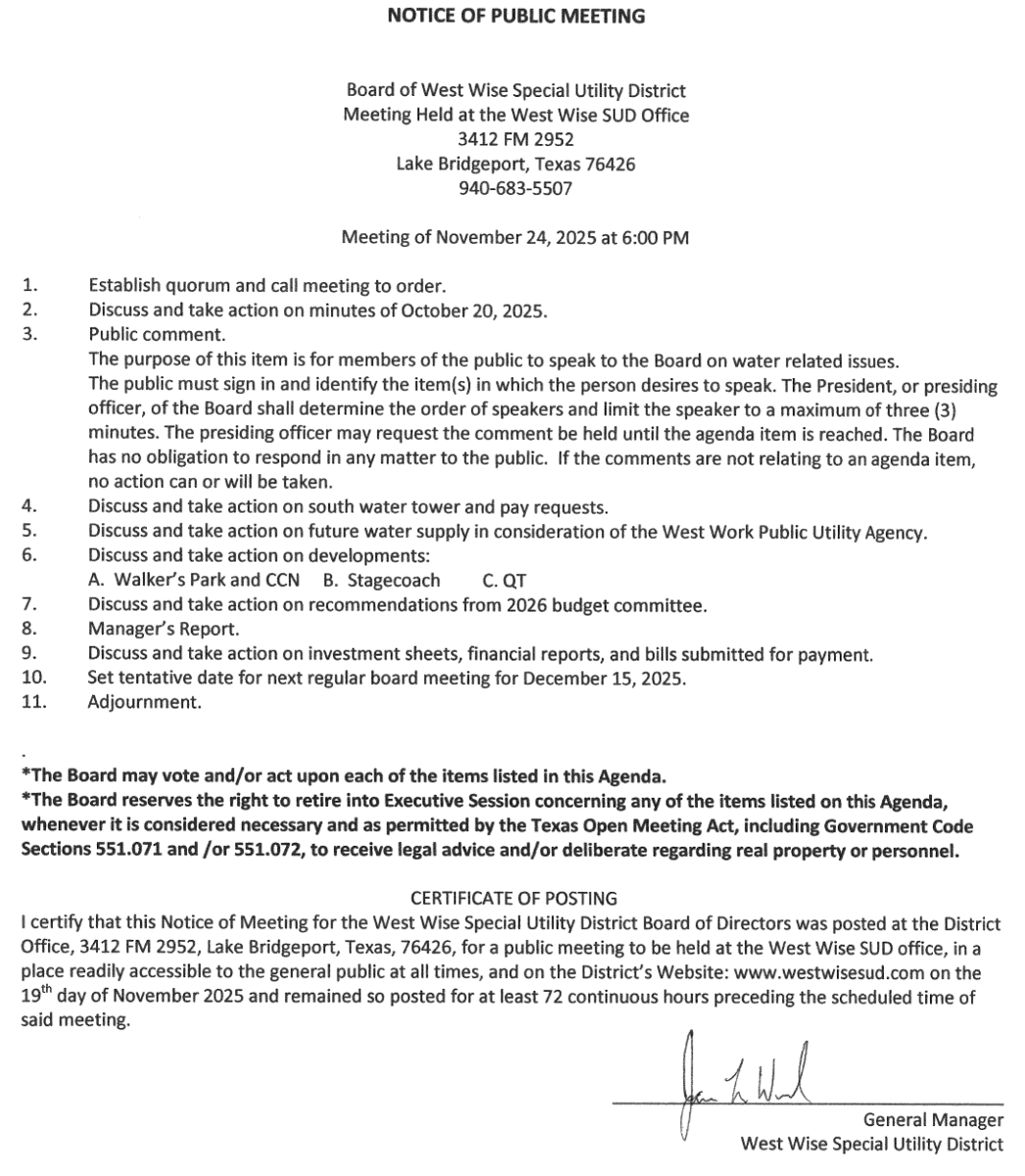 Board Meeting Agenda 11/24/25