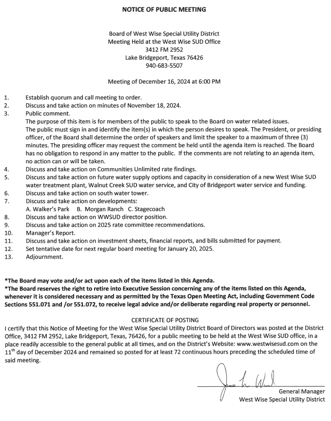 Board Meeting Agenda 12/16/24