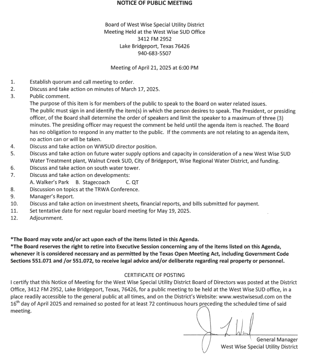 Board Meeting Agenda 4/21/25
