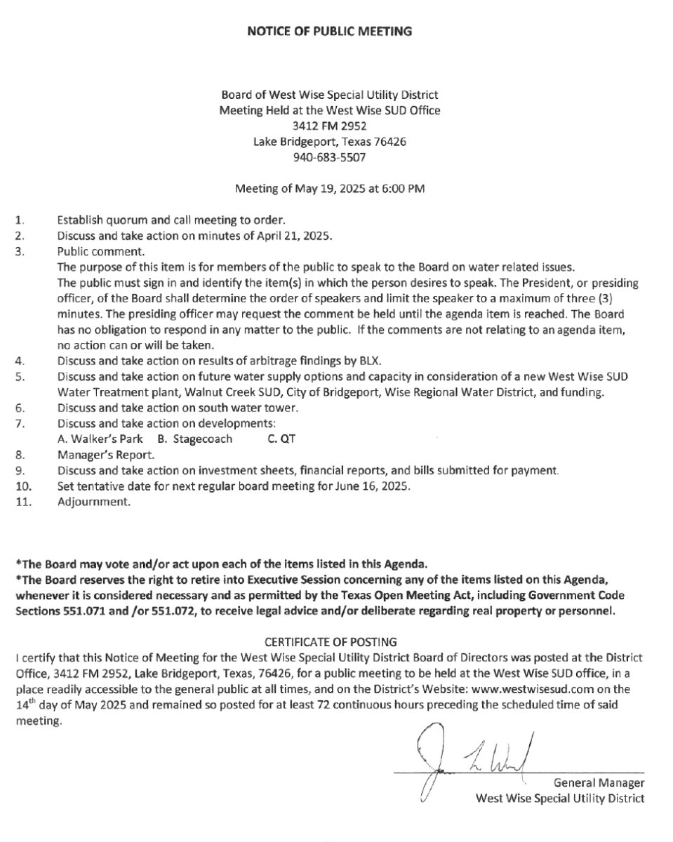 Board Meeting Agenda 5/19/25