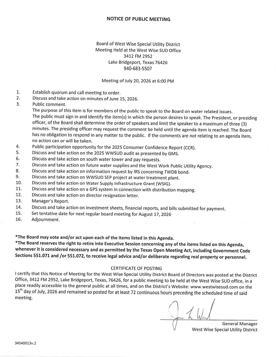 Board Meeting Agenda 7/20/26