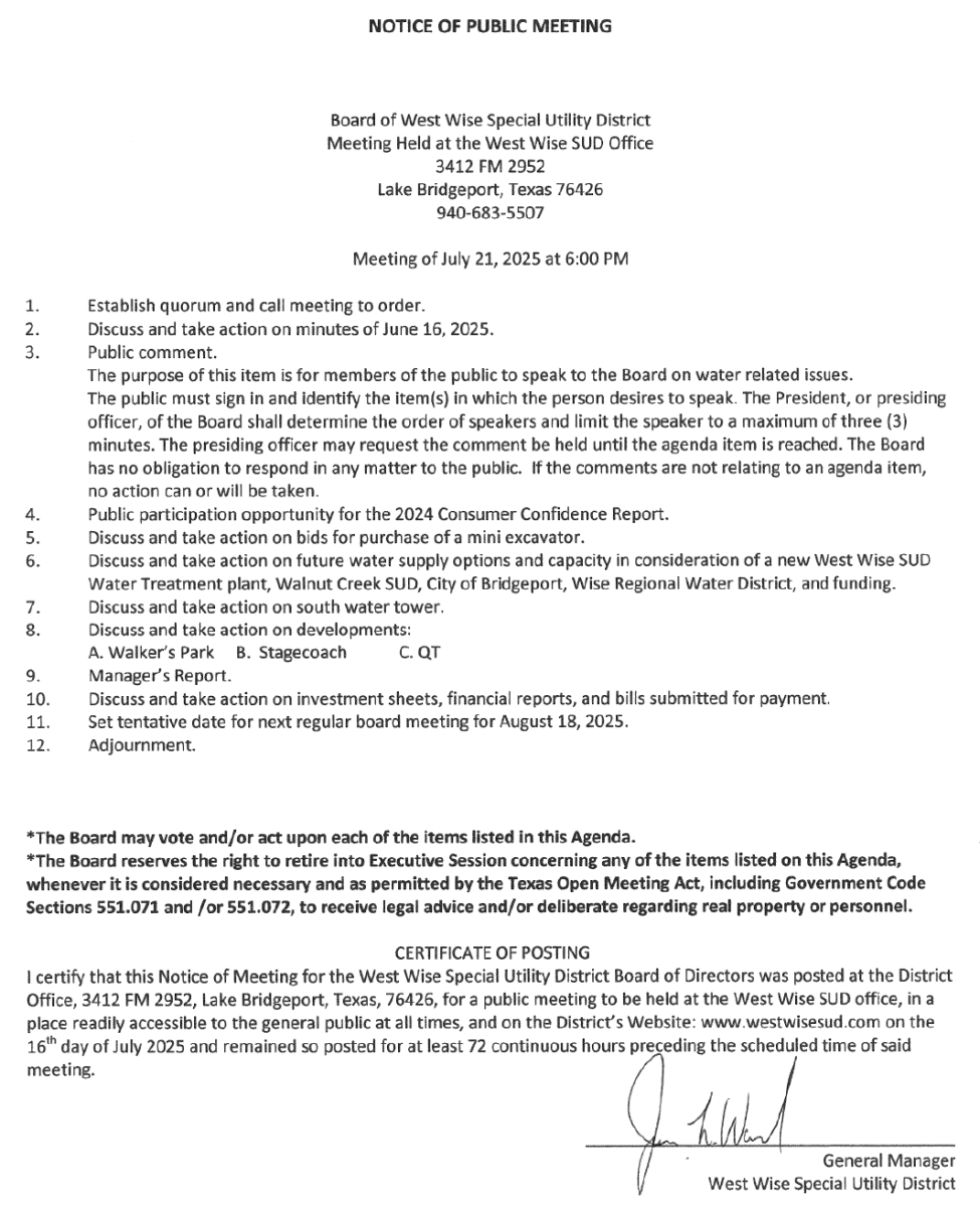 Board Meeting Agenda 7/21/25