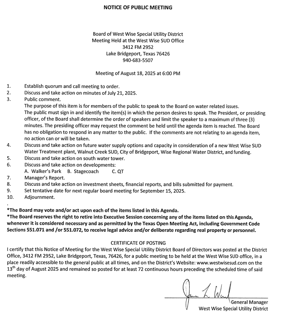 Board Meeting Agenda 8/18/25