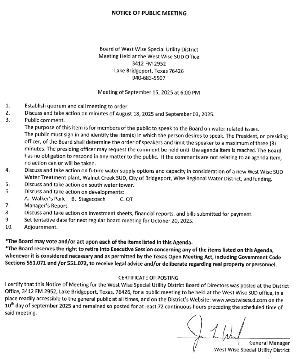 Board Meeting Agenda 9/15/25