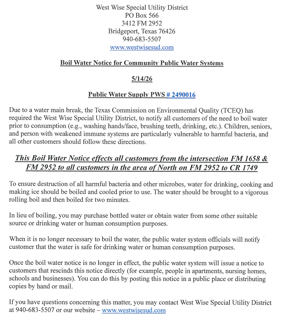 West Wise Boil Water Notice 5.14.26